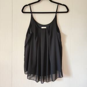 Eimin Formal Office Usa Black Pleated Sheer Lined Chiffon Tank Sleeveless Top XL